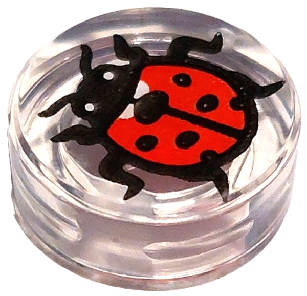 ID item:98138pb447, Tile, Round 1 x 1 with Ladybug, Trans Clear