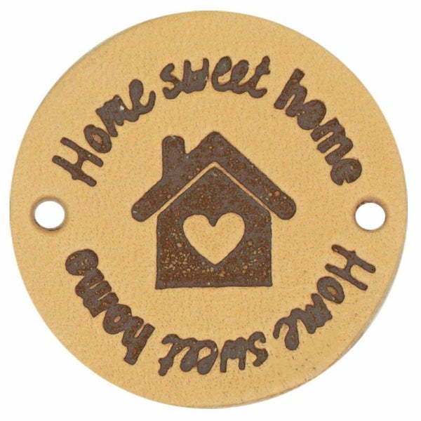 Durable leren label: Home Sweet Home-rond-3.5cm (2 stuks)