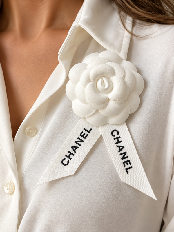 Chanel camellia broche white