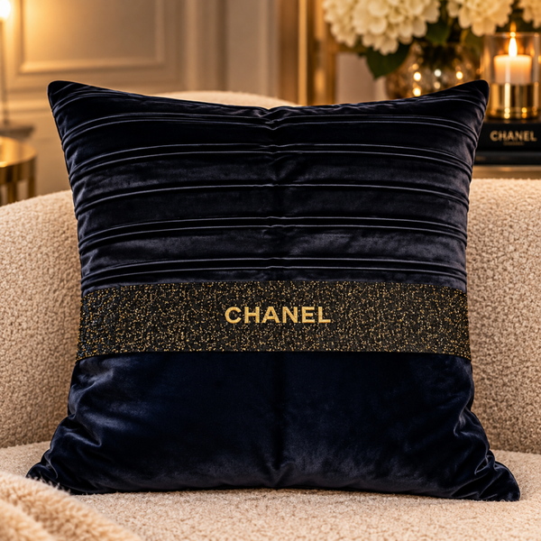Velvet Couture Cushion  Navy & Gold