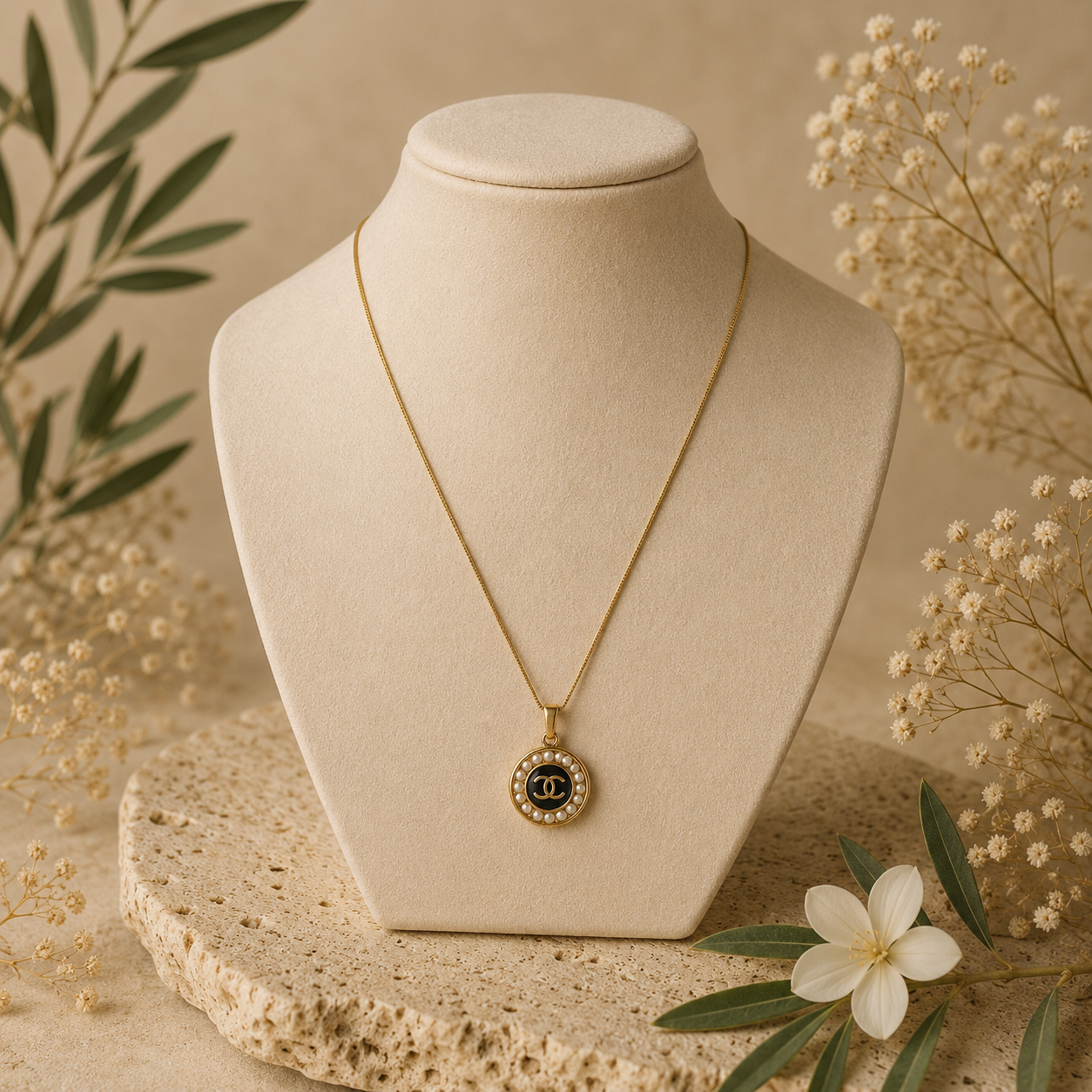 Ketting zwart wit parels