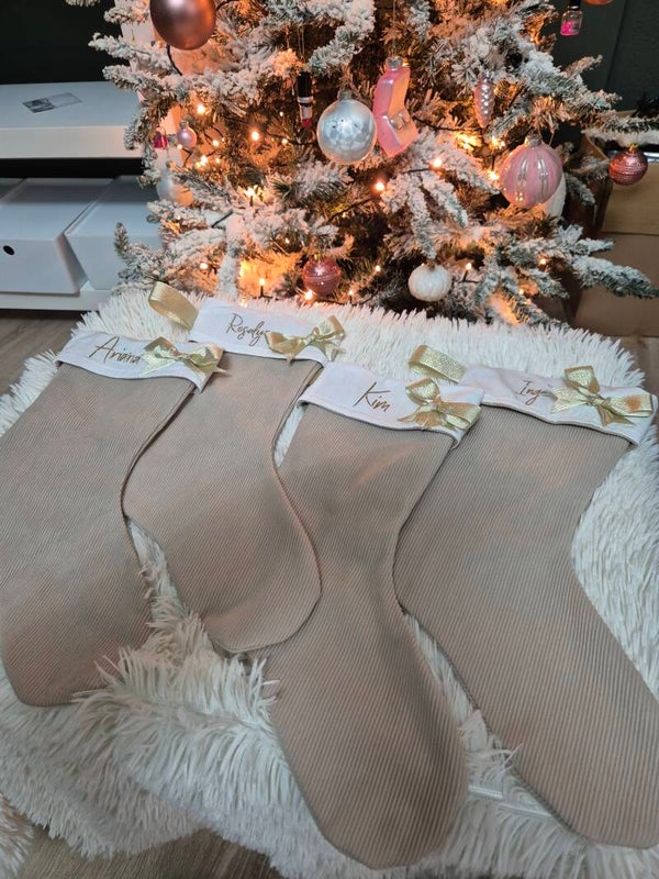 Kerstsok beige rib