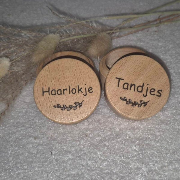Houten set bewaarbakjes - haarlokje & tandjes
