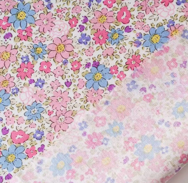 Popelín flores rosa/azul