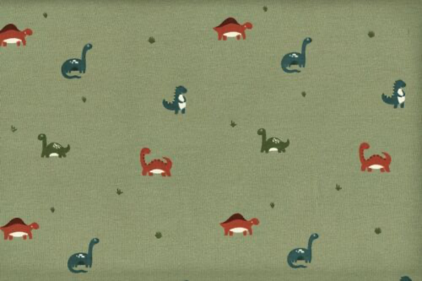 Tela de punto estampado dinos