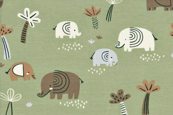 Tela de punto estampado selva verde