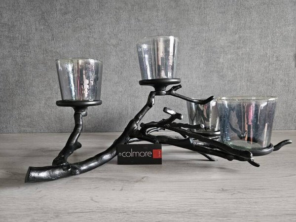 Colmore kaarshouder tak met 4 glazen alu ruw/matzwart 56x36x21cm