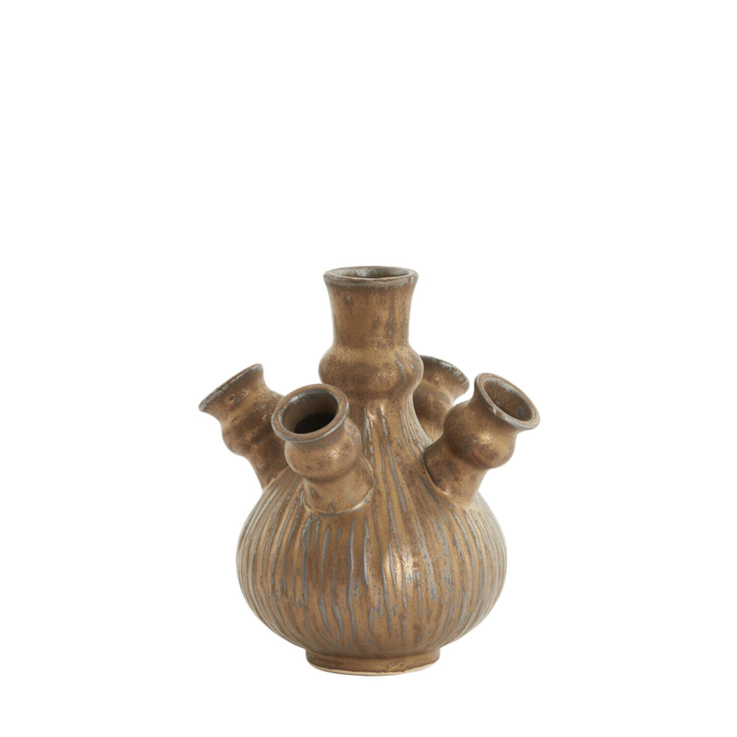 Light&Living NEBULA Tulpenvaas Ø19x20 cm Bruin-Brons Keramiek – Design Vaas met Meerdere Openingen