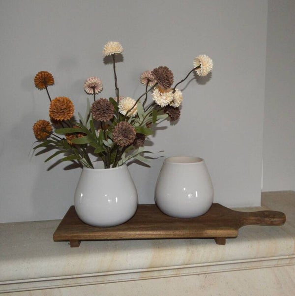 Tafelset Ivoor Windlichthouders op Houten Plank 46 cm - Kiku takken