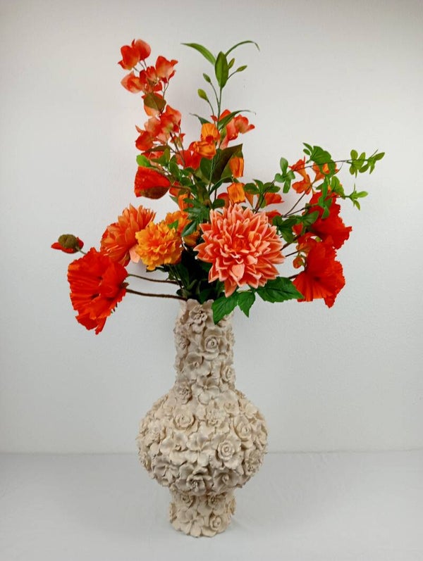 Luxe Kunstboeket met Design Vaas van Light&Living 47 cm | Silka-ka Bloemen in Oranje Tint