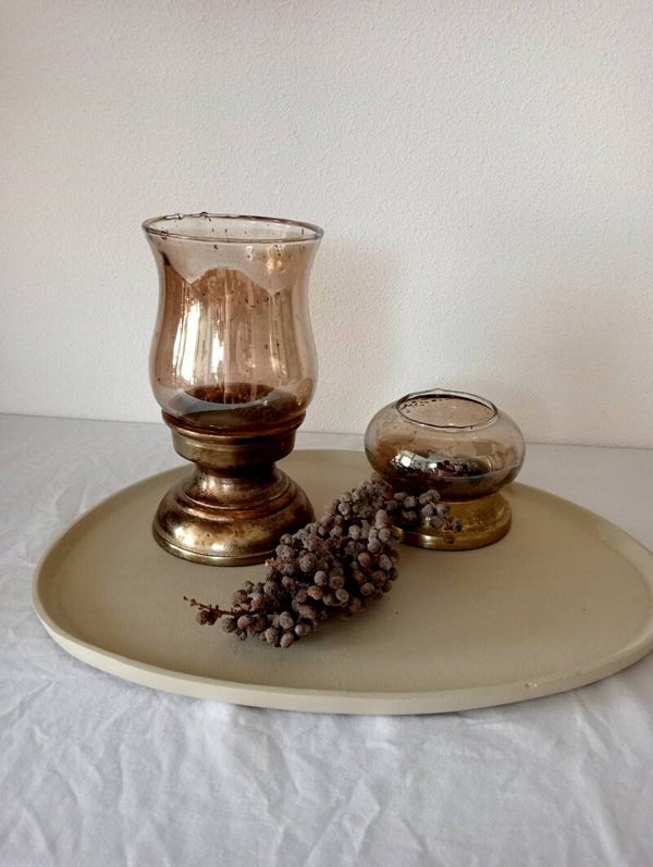 Woonyard Decoratieset met Colmore Windlichten, Composiet Dienblad, Oudgoud Bruin, Hotel Chique Woondecoratie.