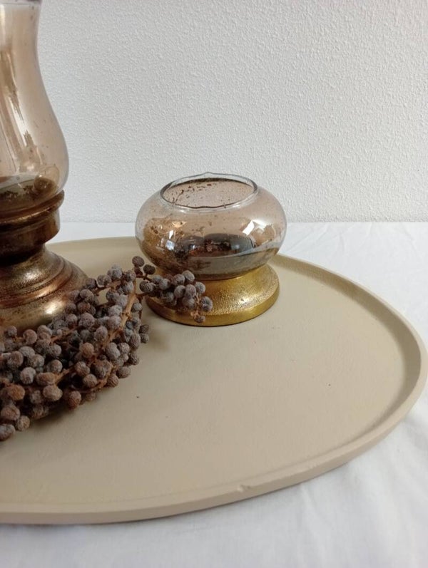 Woonyard Decoratieset Schotse Hooglander met Light & Living Kandelaren op Zandkleurig Dienblad