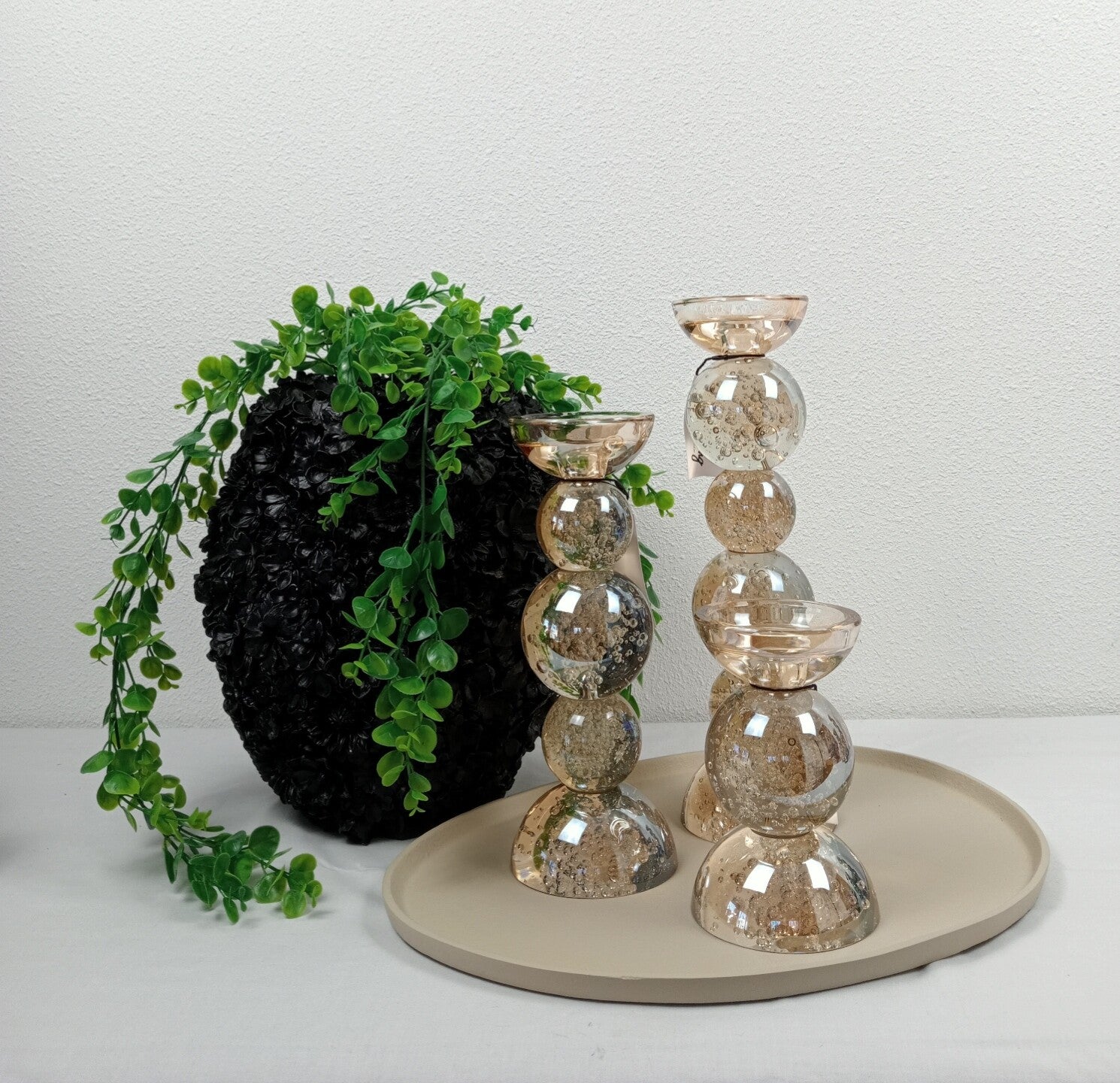 Amber Glazen Kaarsenhouders met Bubbels (16–34 cm) – Luxe Set van Light&Living voor Moederdag