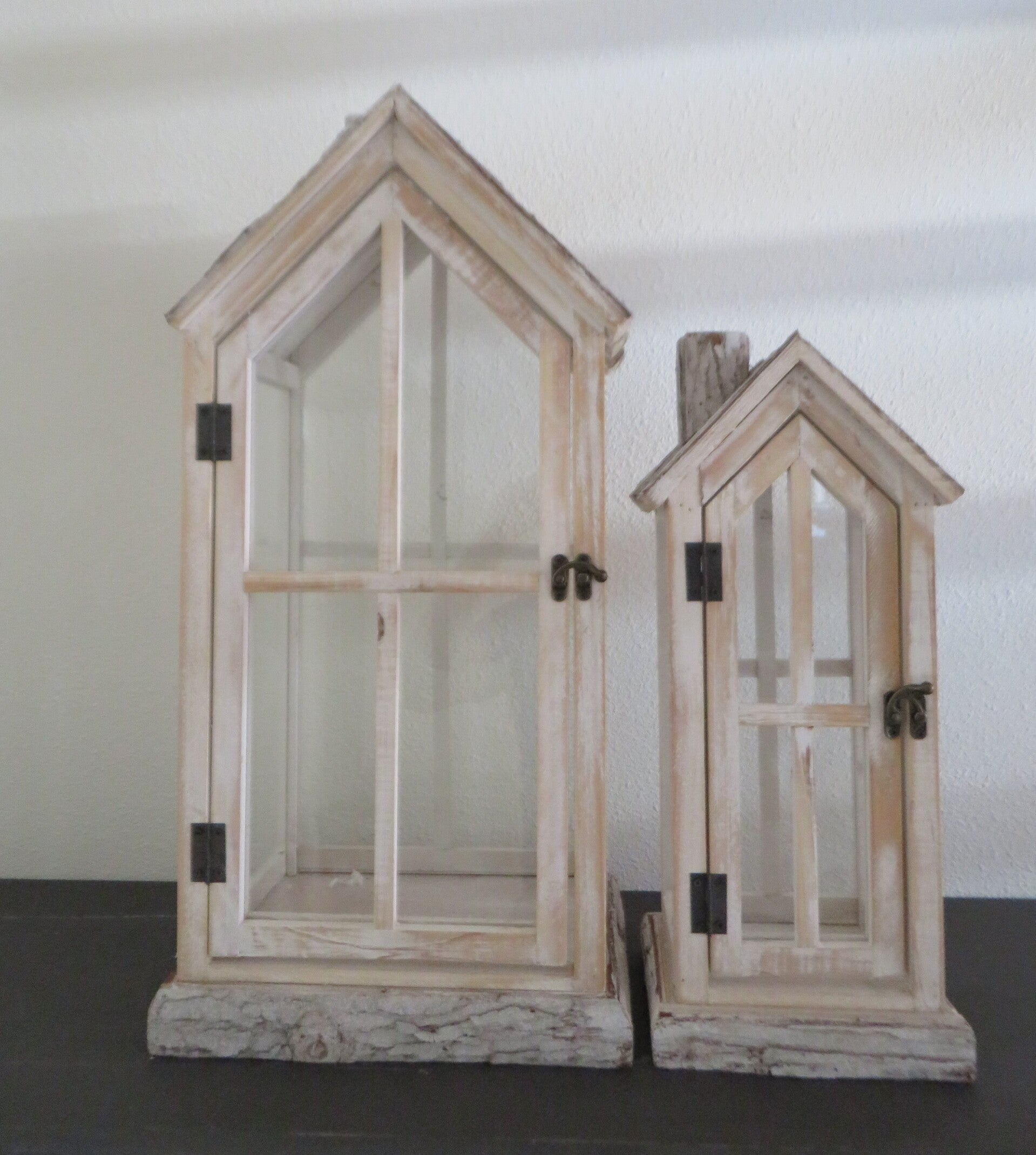 Set van 2 Lantaarnhuisjes – White Wash Dennenhout | FSC-gecertificeerd