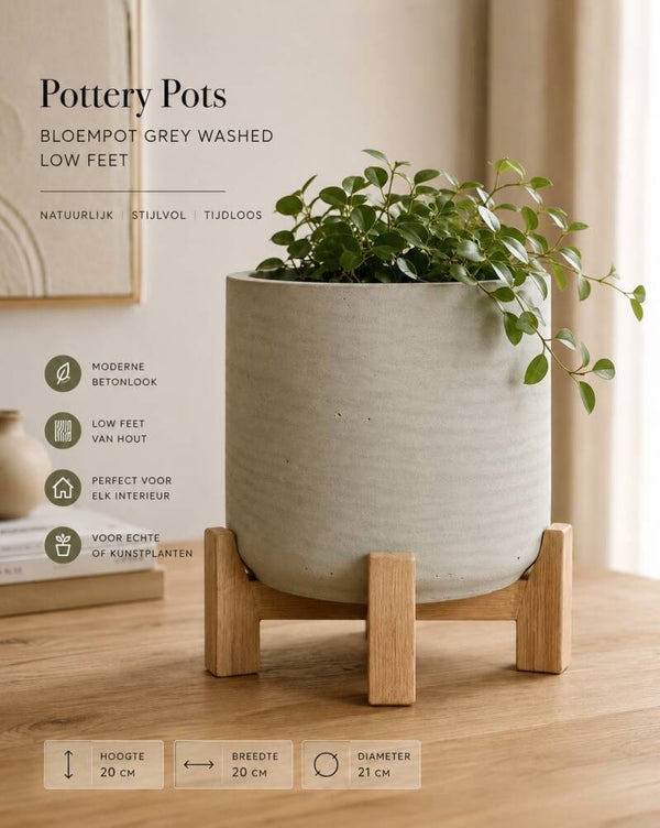 Pottery Pots Bloempot Grey Washed Low Feet Ø21 cm