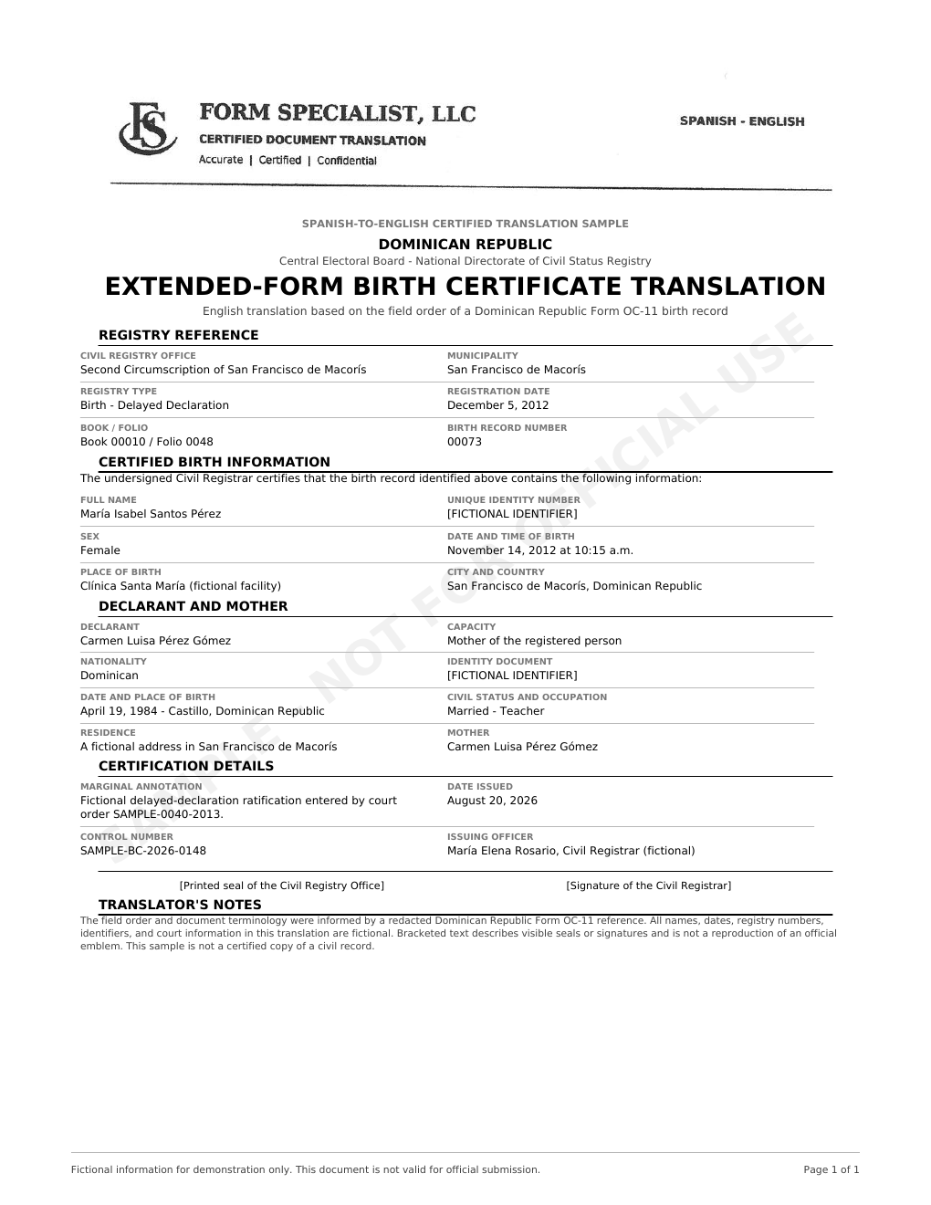 Birth Certificate Translation 