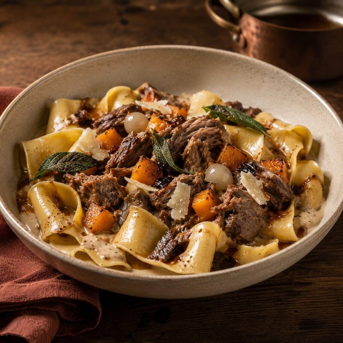 Pappardelle Forestière met wildzwijnstoof, bordopmaak
