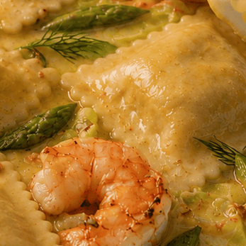 Ravioli Tartufo met gamba en saffraan