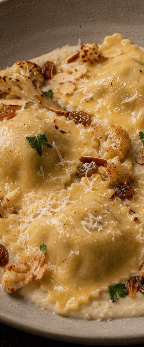 Ravioli Tartufo met bloemkool en amandel
