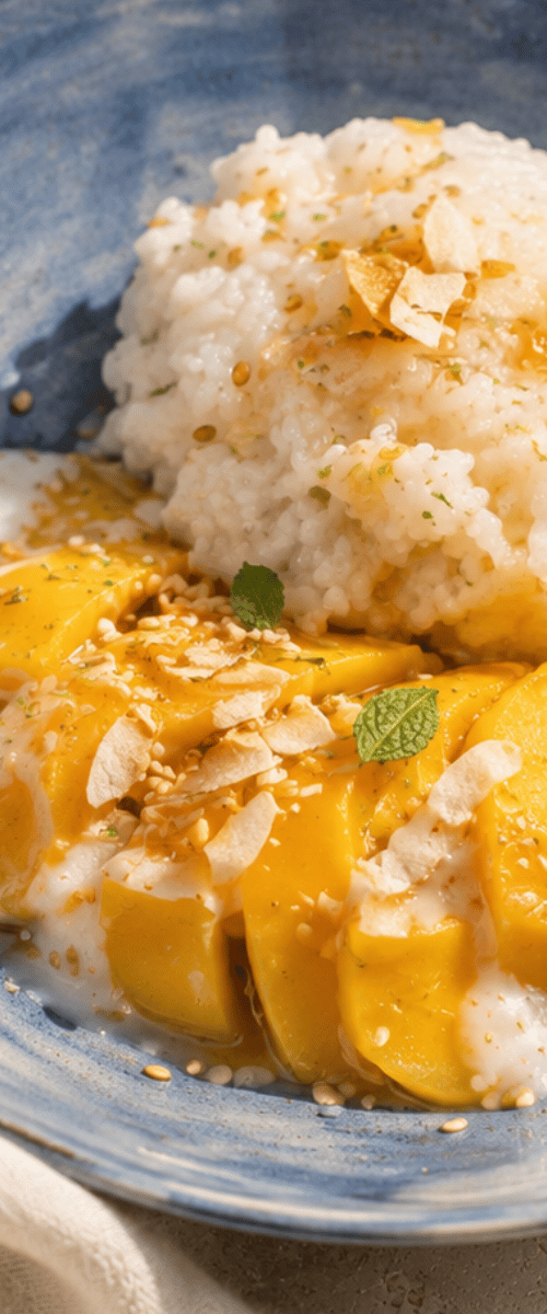 Sticky rice met kokos en mango
