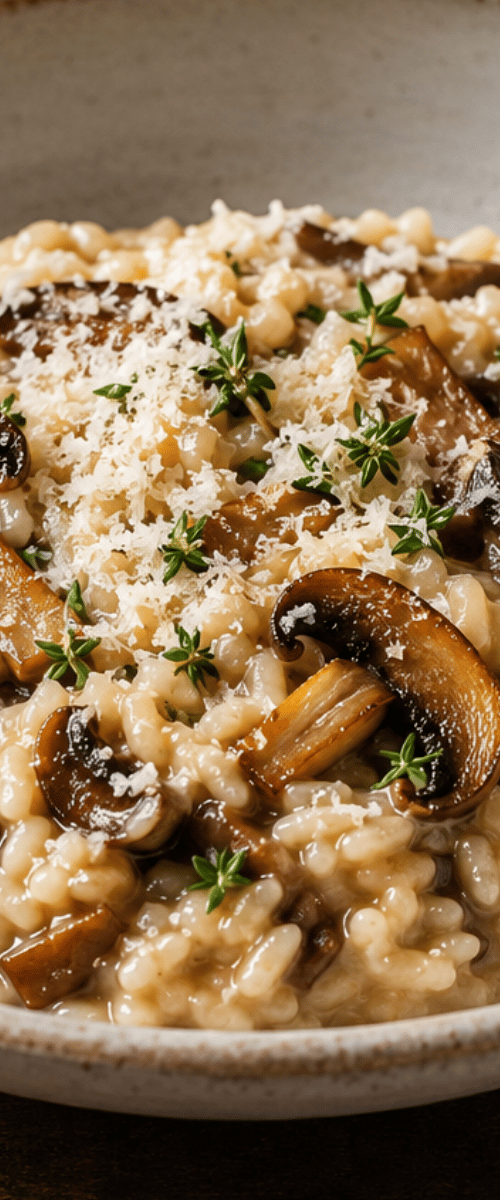 Risotto met bospaddenstoelen en tijm