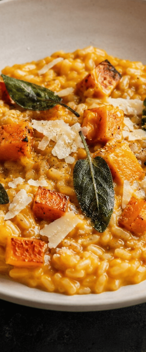 Risotto met pompoen, salie en Parmezaanse kaas