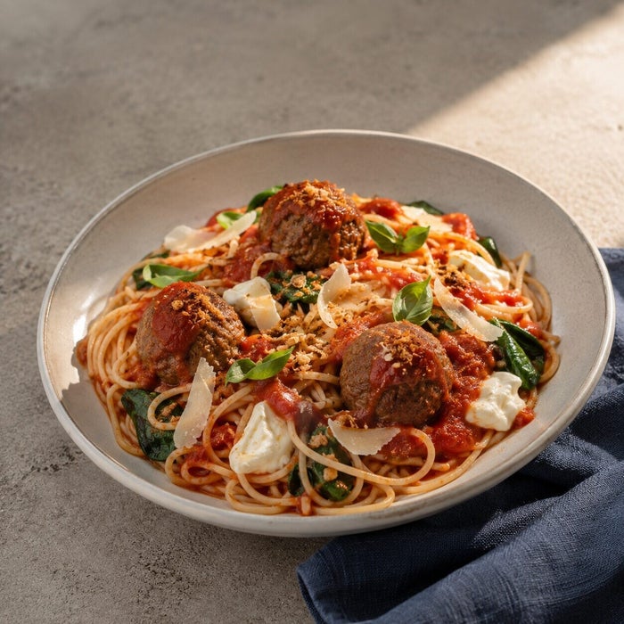 Spaghetti met gehaktballen, bordopmaak