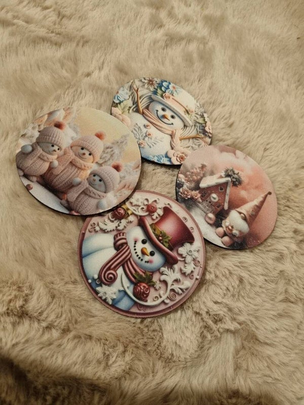 Christmas pink ronde onderzetters
