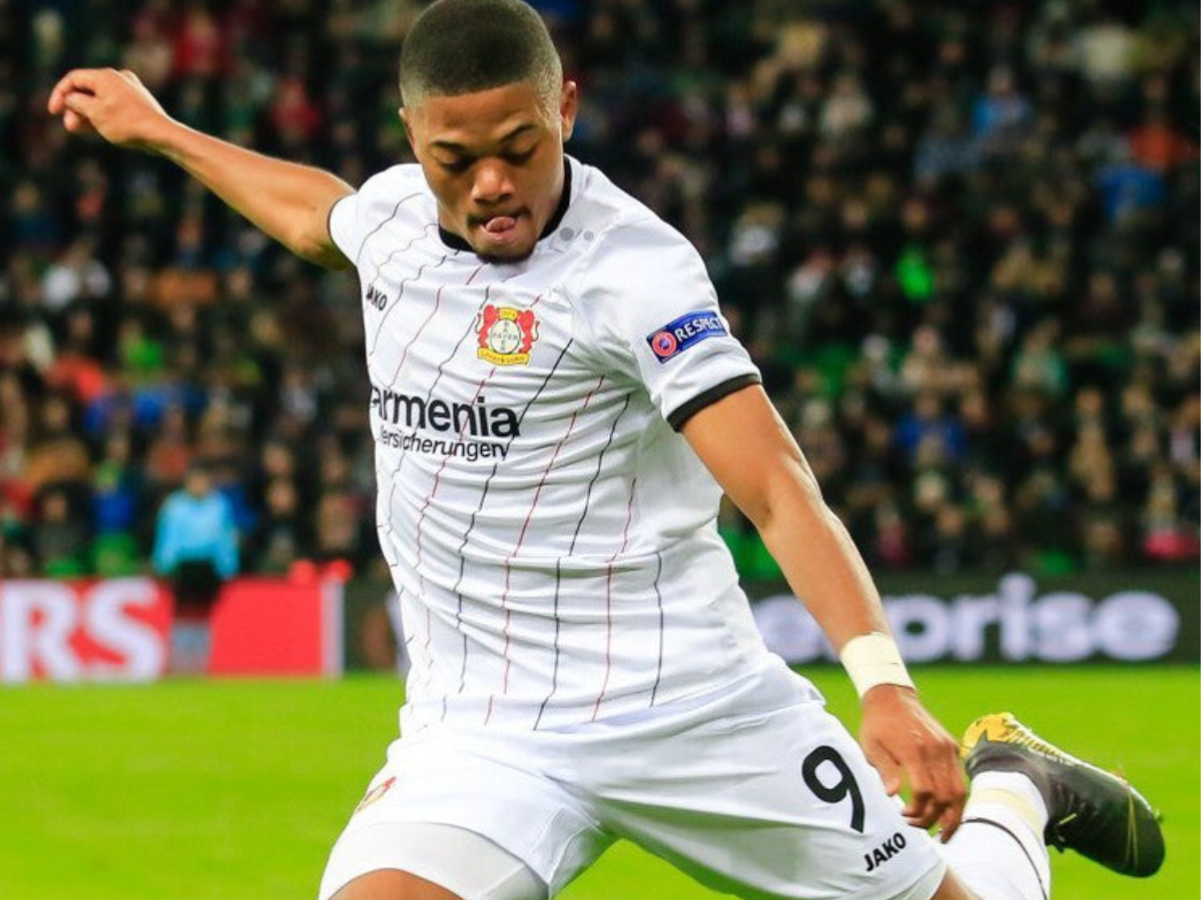 Hull Winger Leon Bailey playing for Bayer Leverkisen.