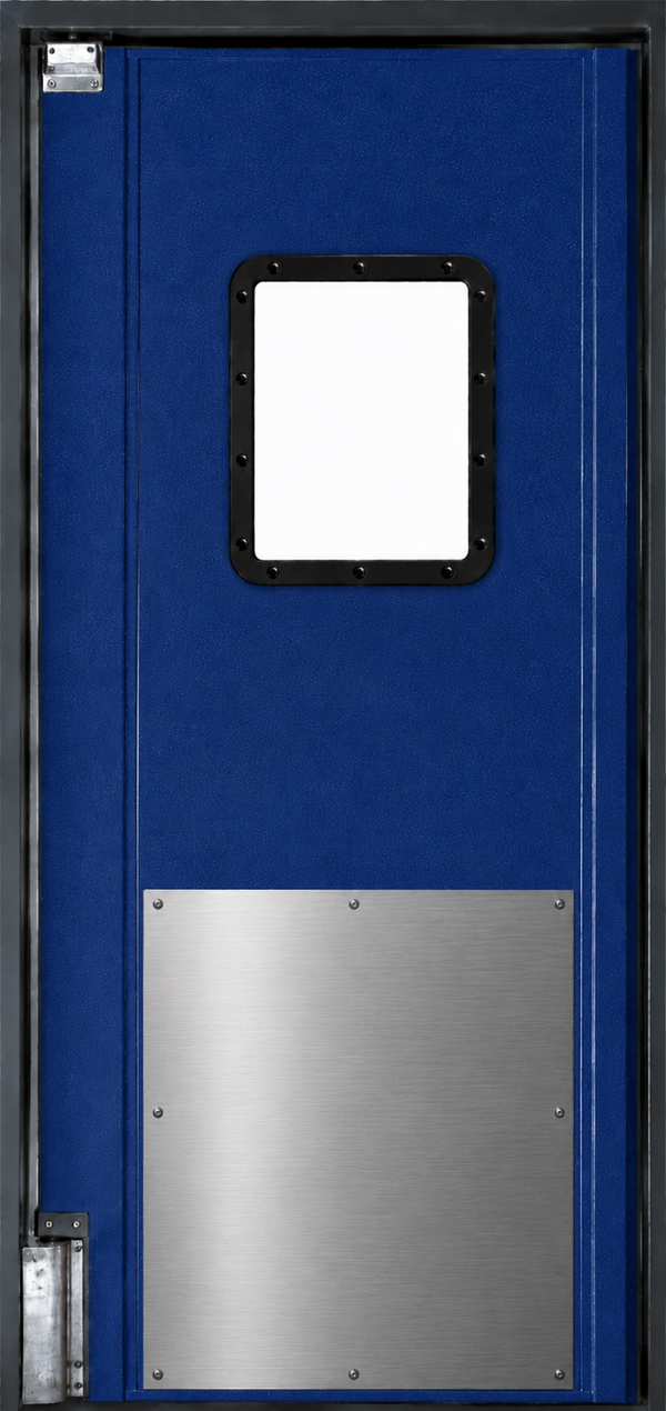 Pro Tuff 42" wide x 84" high Single Panel Swing Door System with Stainless Steel Impact Panels- Blue