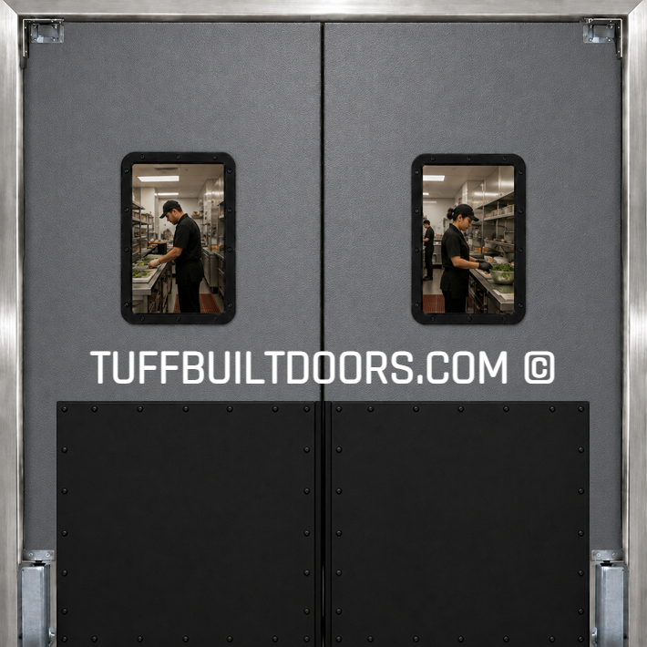 grey restaurant kitchen swing doors