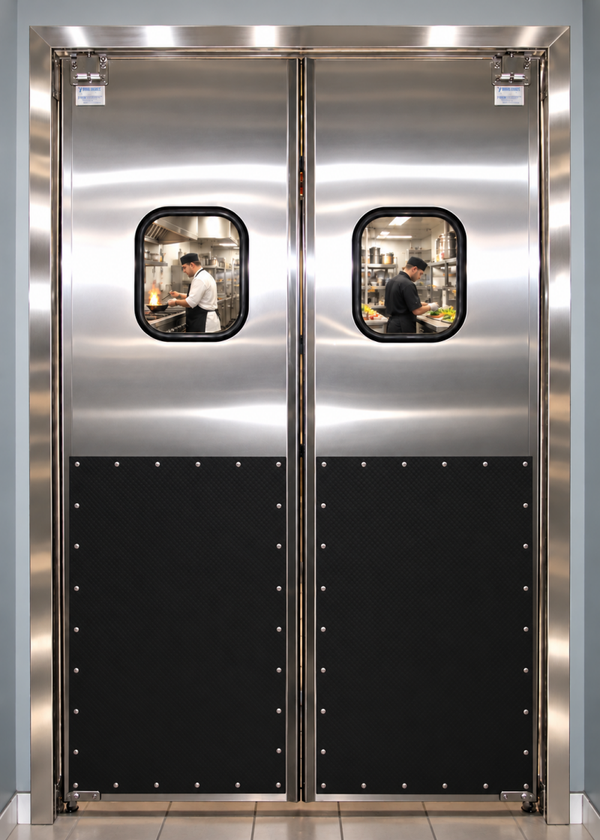 TLS ABS Fully Loaded Double 42" wide Solid Stainless Steel Doors with Black ABS Impact Panels, Hardware & Window - With Stainless Steel Frame