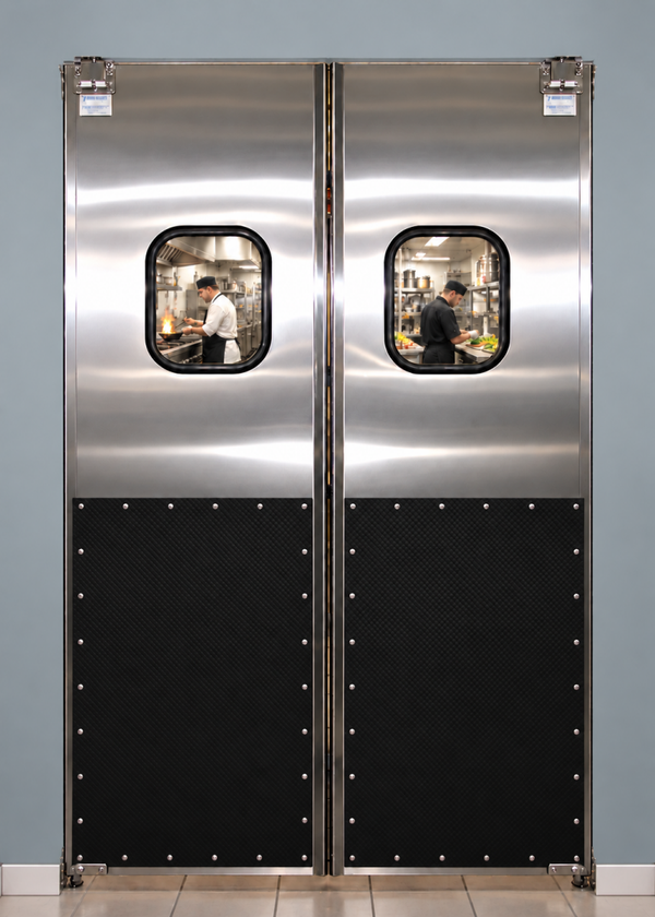 TLS ABS Double 72" wide Solid Stainless Steel Doors with Black ABS Impact Panels, Hardware & Window - No Frame