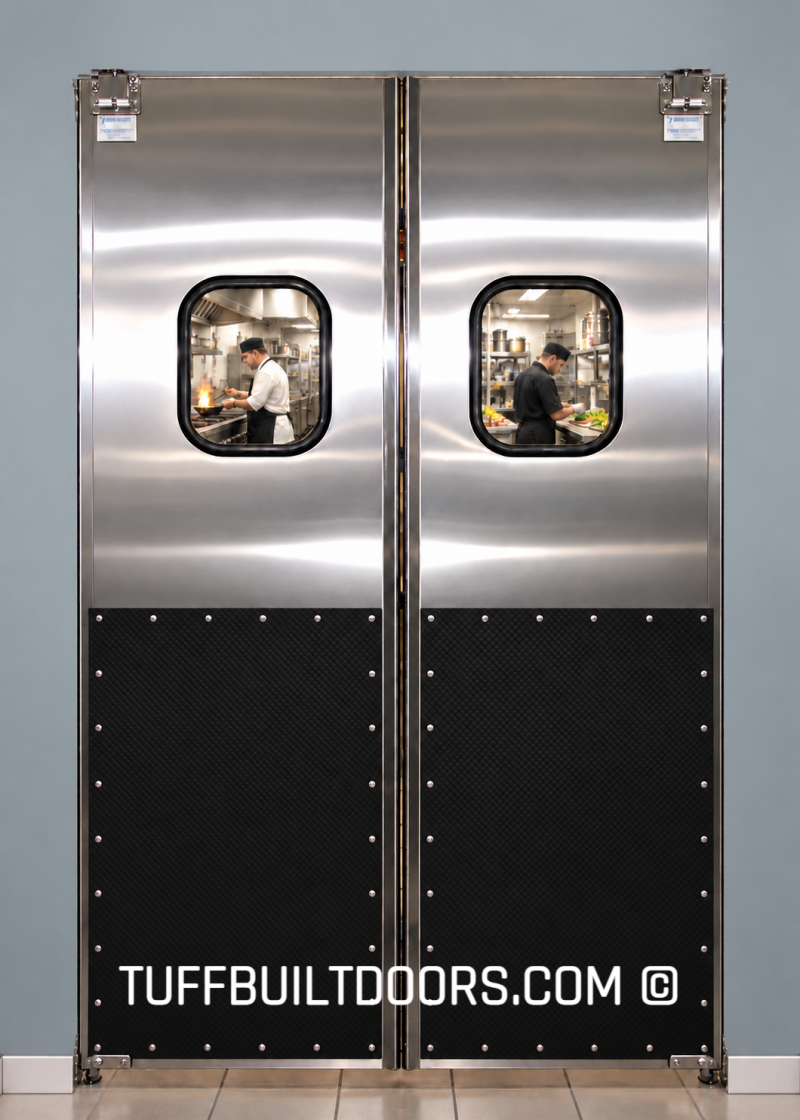 double restaurant kitchen stainless steel swing traffic doors