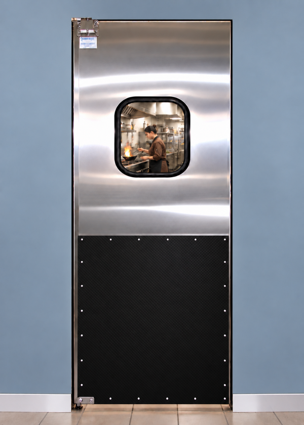 TLS ABS Single 31" wide Solid Stainless Steel Door with Black ABS Impact Panels, Hardware & Window - No Frame
