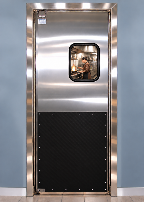 TLS ABS Fully Loaded Single 30" wide Solid Stainless Steel Door with Black ABS Impact Panel, Hardware & Window - with Stainless Steel Frame