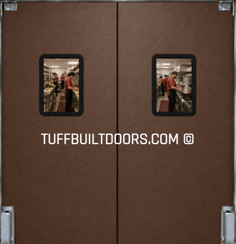 commercial swinging brown kitchen traffic door