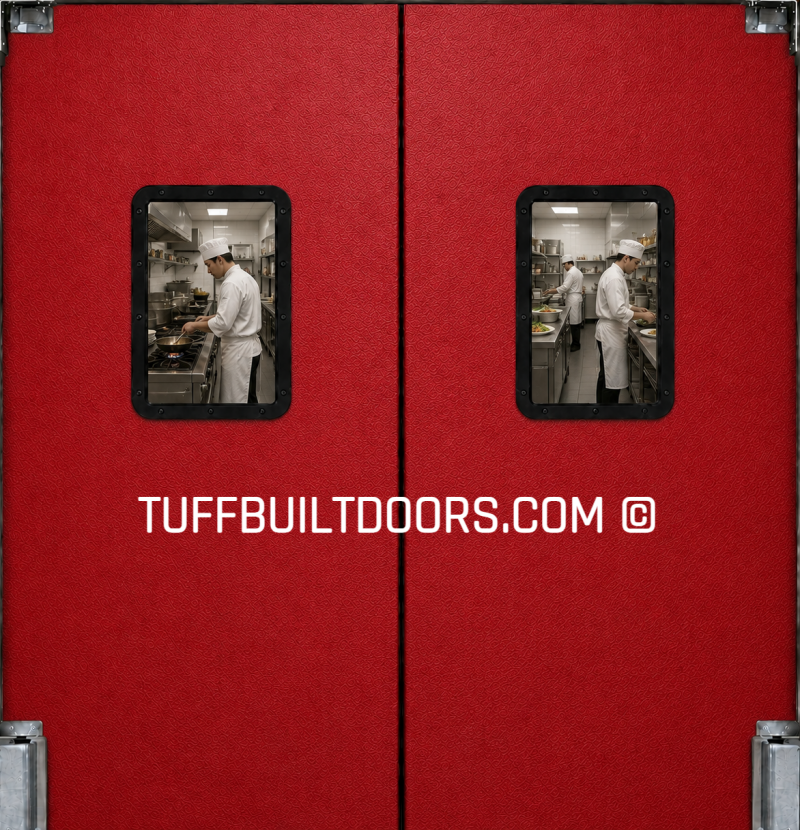 commercial swinging kitchen traffic door red