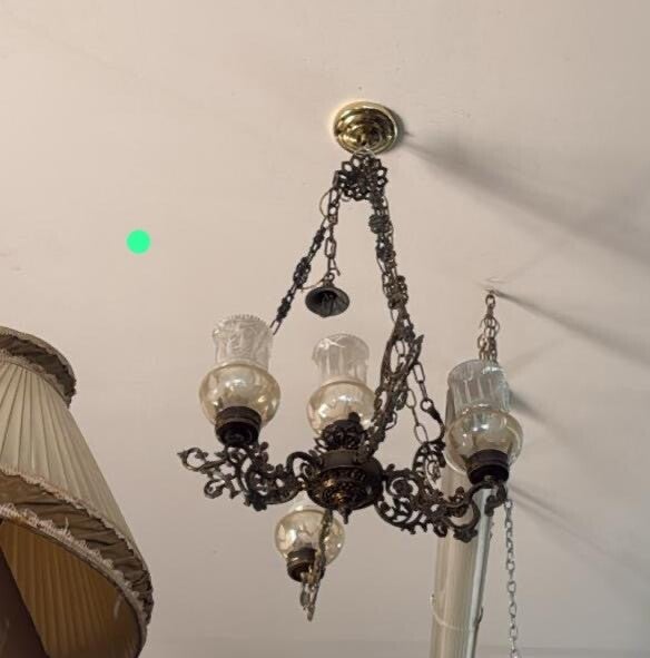 Old Bronze Chandelier with 4 Shades - Chandeliers