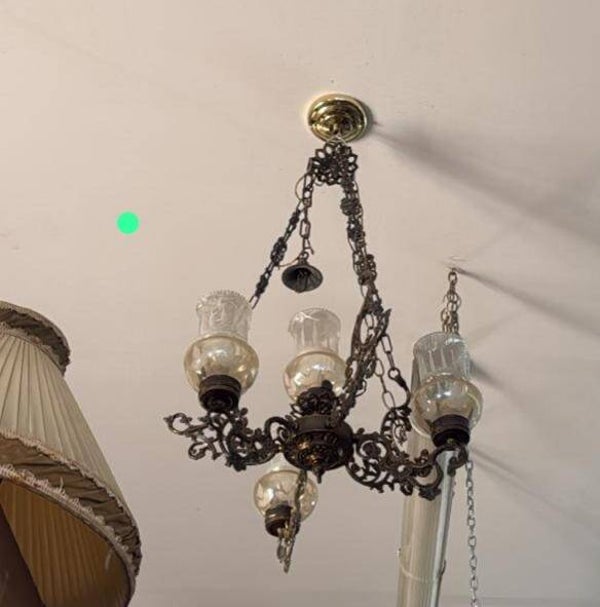 Old Bronze Chandelier with 4 Shades - Chandeliers