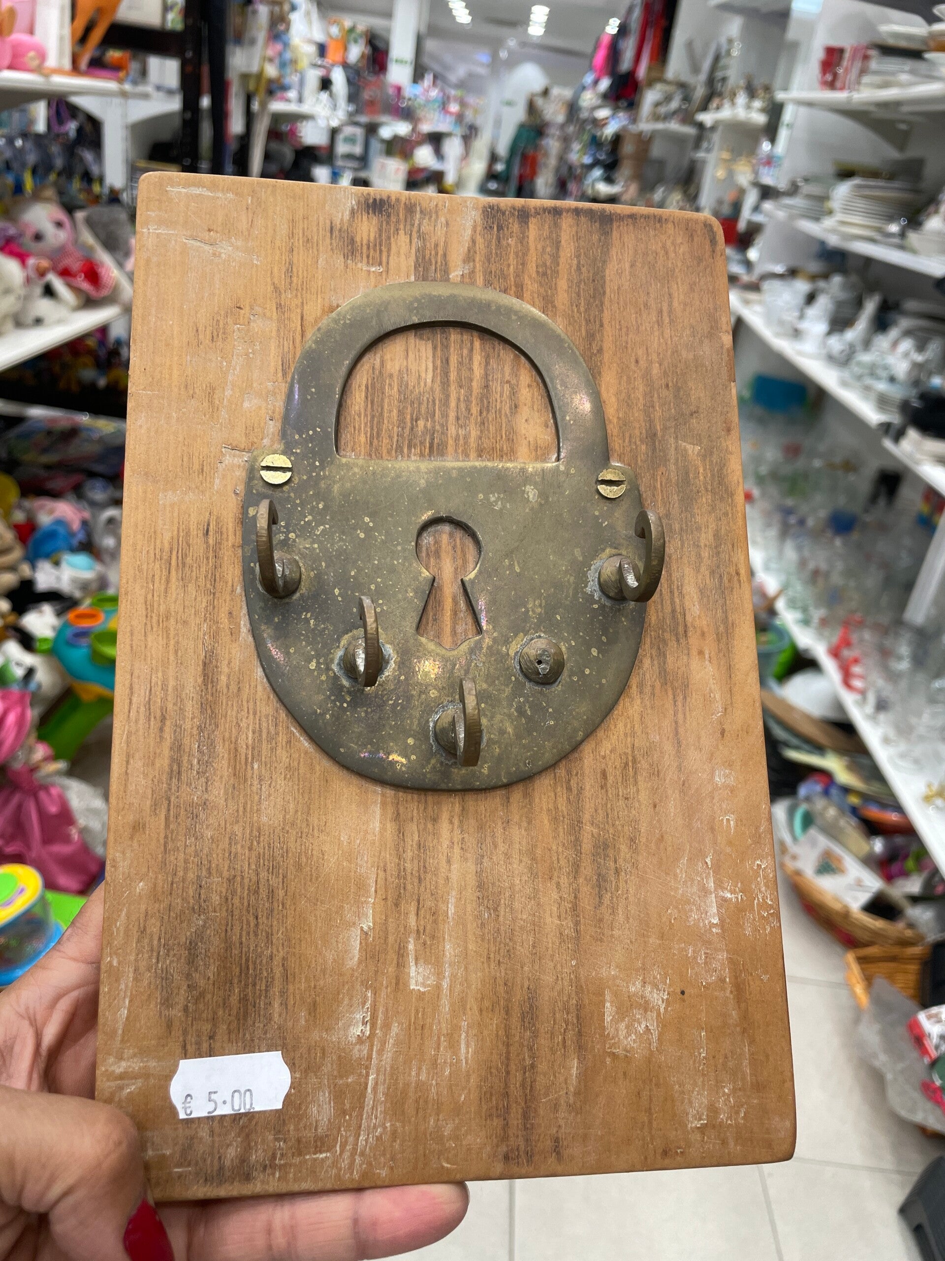 Old Padlock-Shaped Wall Key Holder - Brass