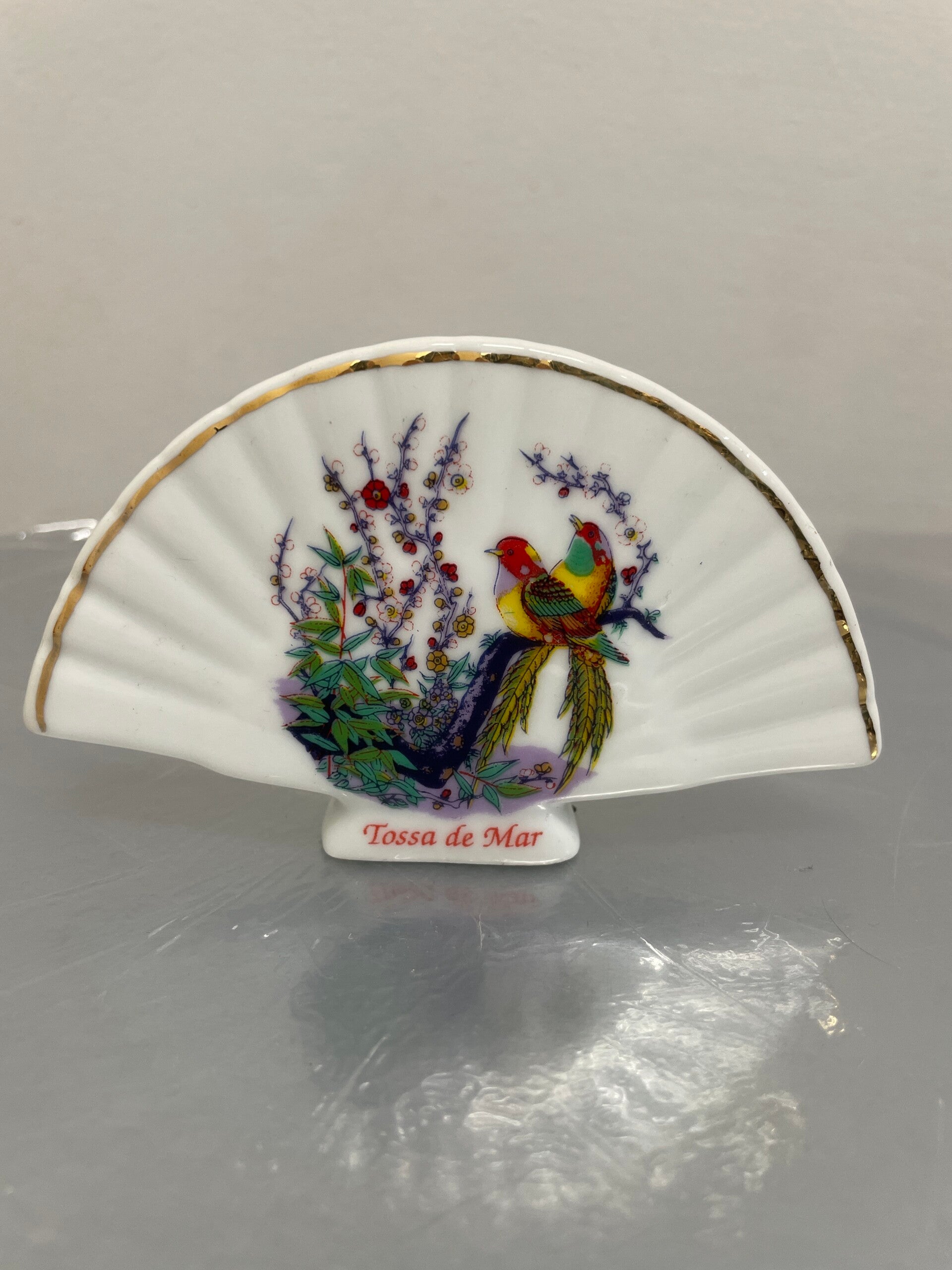 Porcelain Fan With Hand-Painted Peacock - Collectibles
