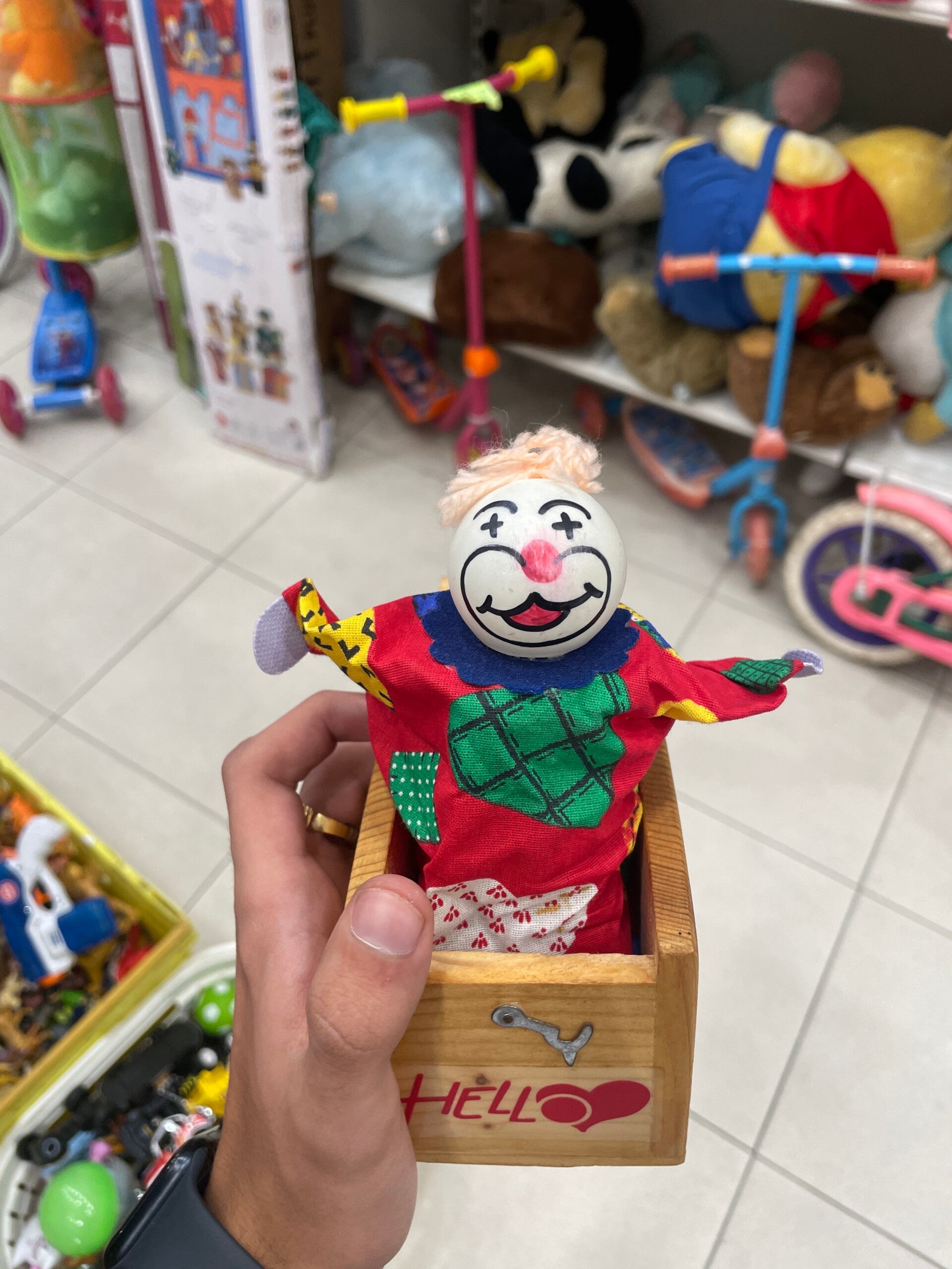Wooden Jack-In-The-Box Clown - Collectibles