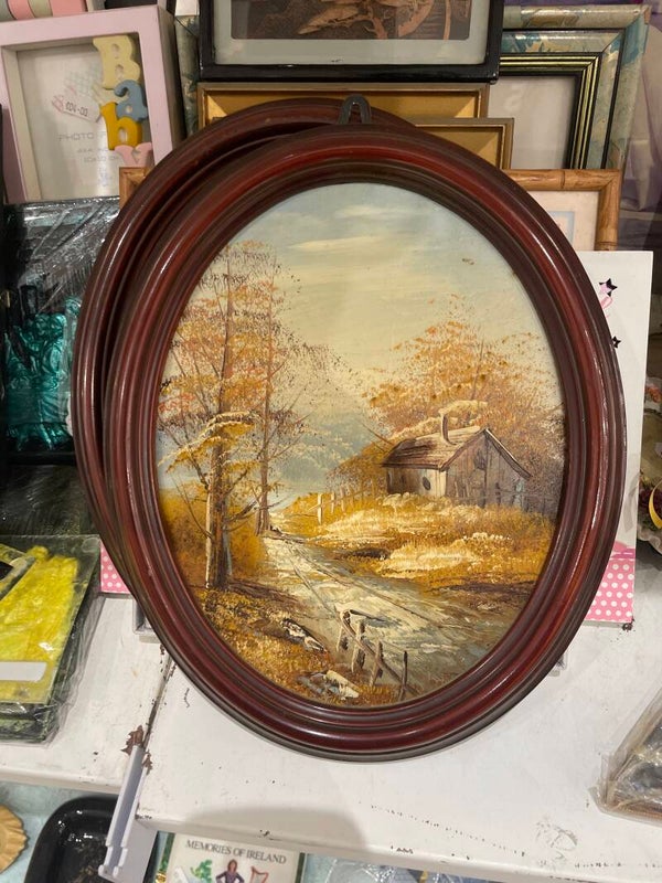 Vintage Oval Oil Paintings - Frames