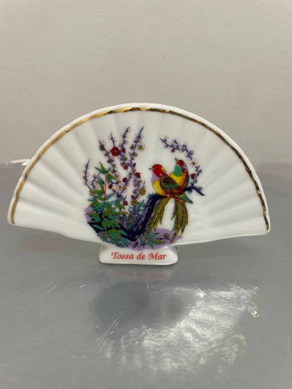 Porcelain Fan With Hand-Painted Peacock - Collectibles