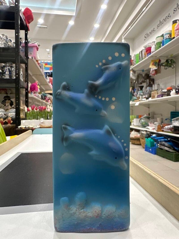 Vintage Airbrushed Ceramic Dolphin Vase - Decor*