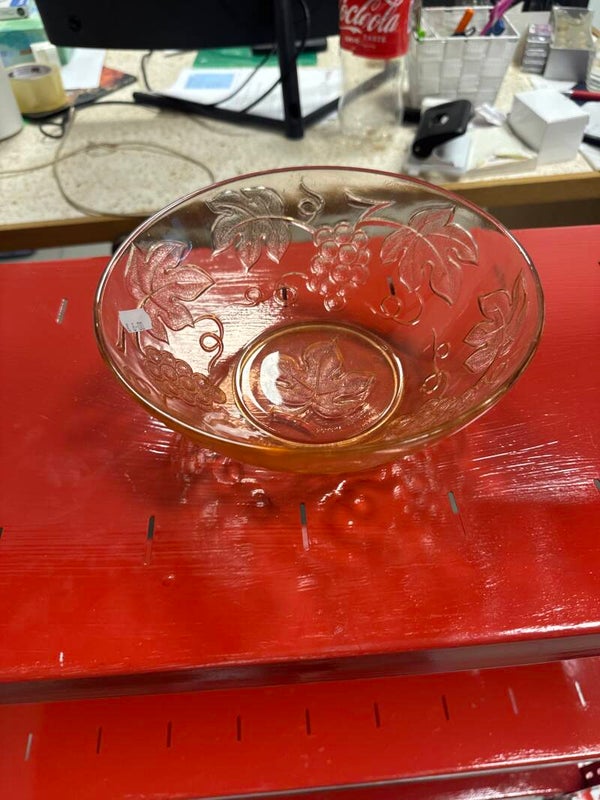 Peach / salmon pink pressed glass serving bowl - vintage