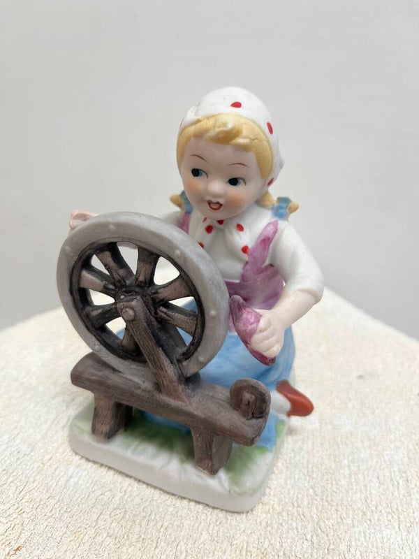 Ceramic Woman With Spinning Wheel Figurine - Figurines**