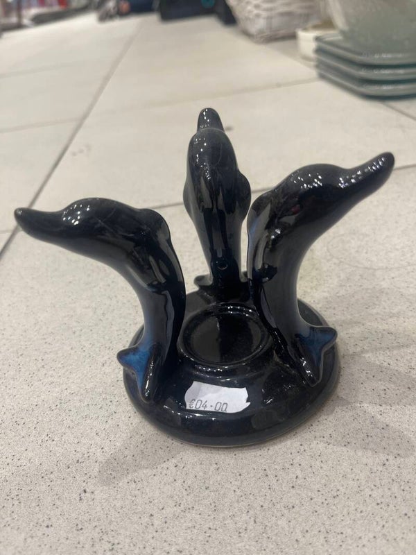 Black Porcelain Dolphin Pod Sculpture - Decor