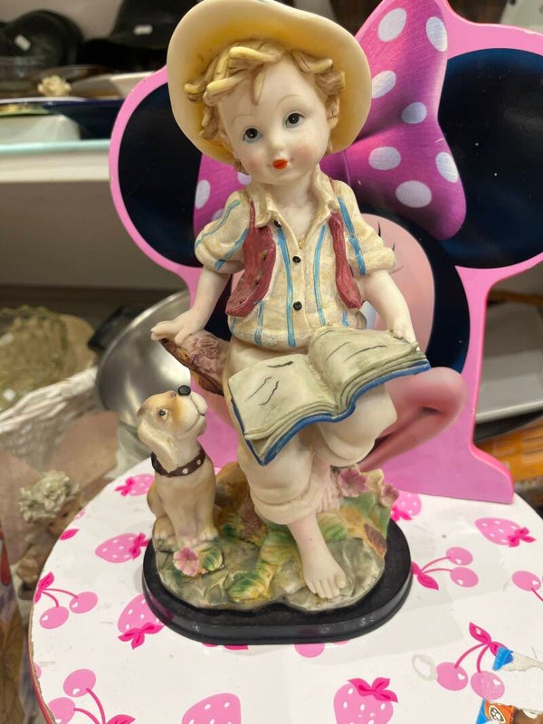 Boy With Book & Dog - Figurines
